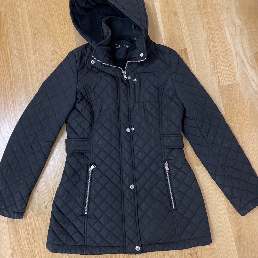 Long black quilted Calvin Klein winter jacket